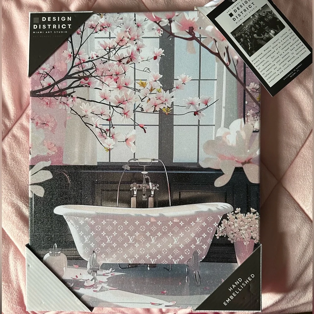 🌶️👑 Luxury Fashion Bath Wall Art with Pink Floral Accents - Picture 2 of 12
